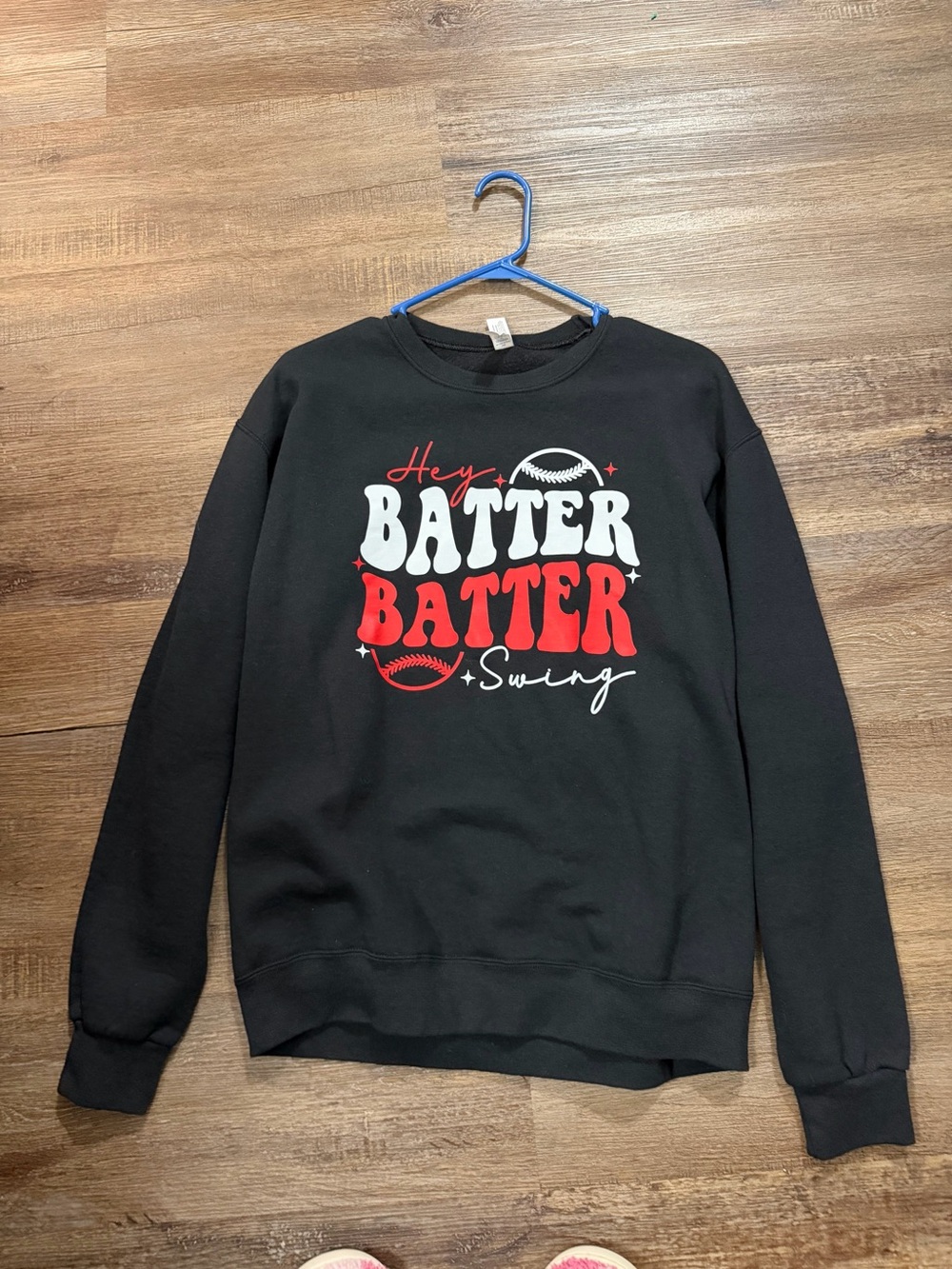 Black Crewneck Sweatshirt with Red & White "Batter Batter" Graphic